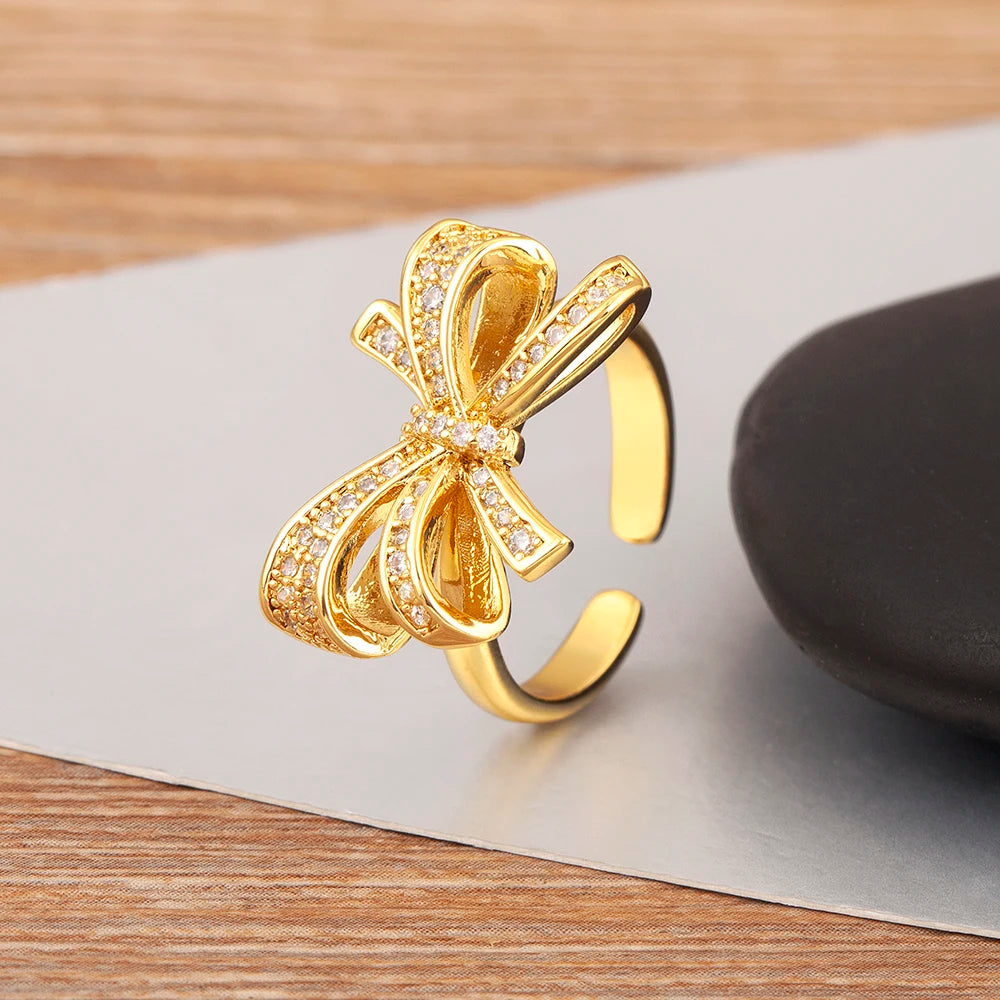 "Retro Bow Zircon Ring – Adjustable Women’s Jewelry Gift