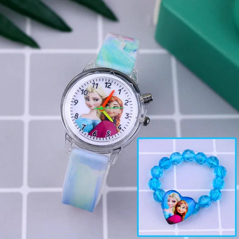 Kids Fashion Elsa Cartoon Light-Up Watch with Bracelet