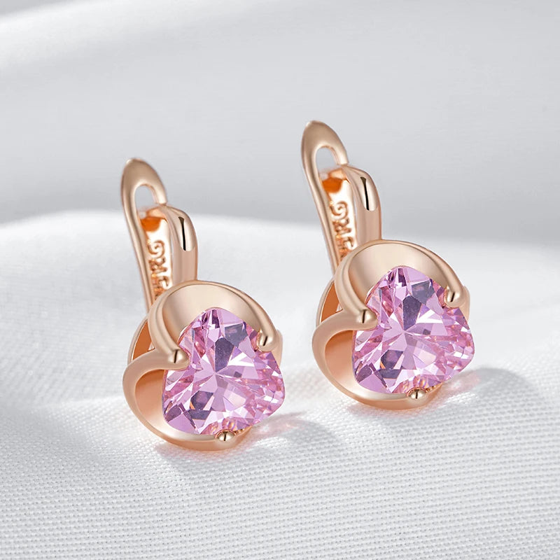 “585 Rose Gold Pink Zircon Earrings”