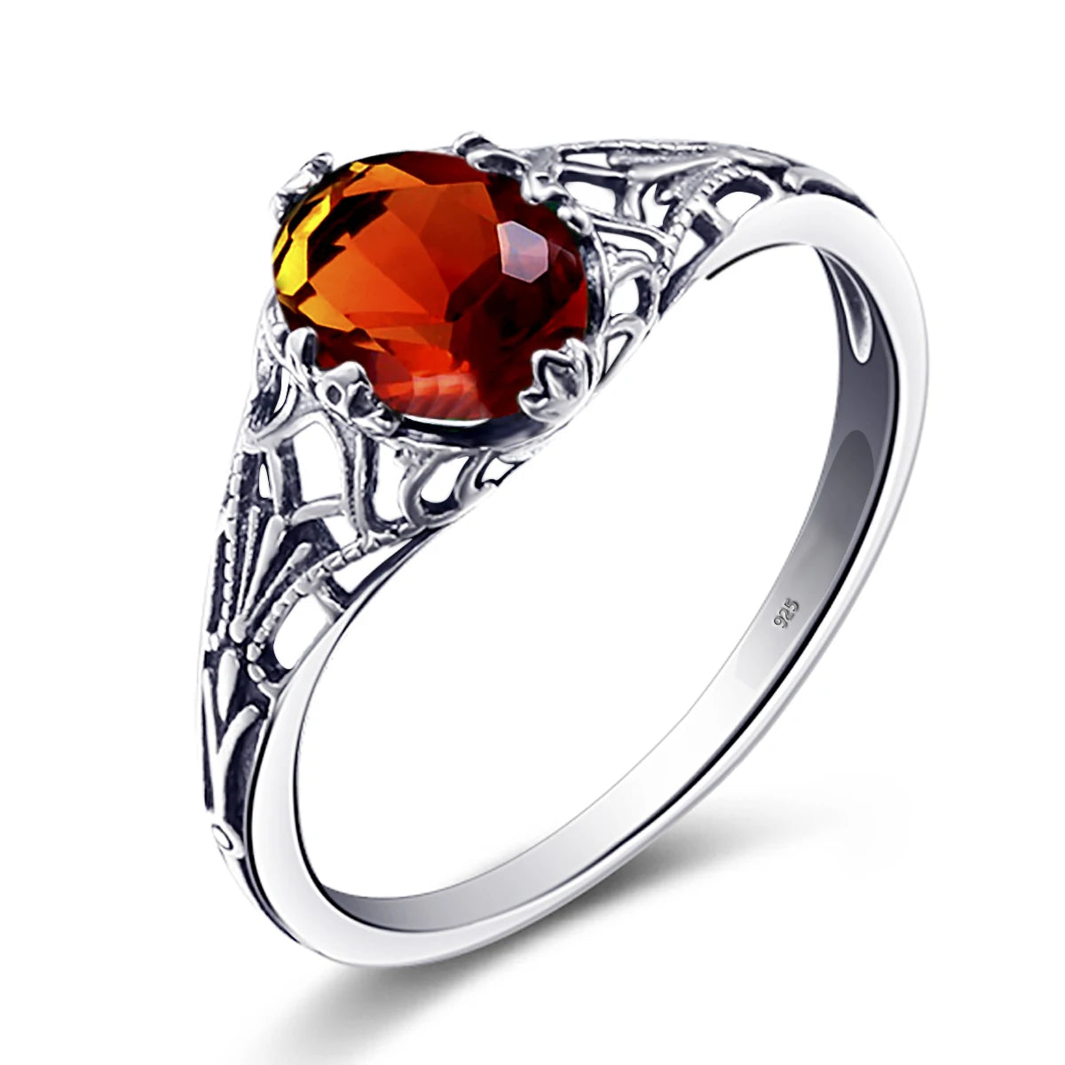 Real 925 Sterling Silver Oval Red Garnet Ring