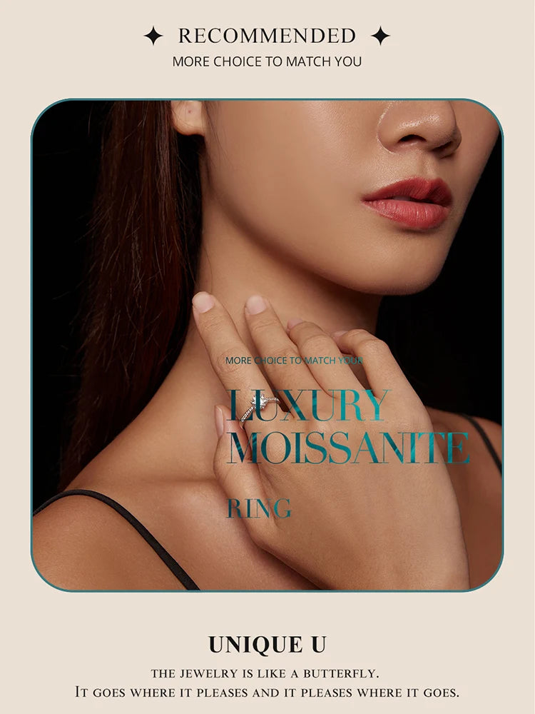 Bamoer Sterling Silver Moissanite Ring with Diamond Accents”