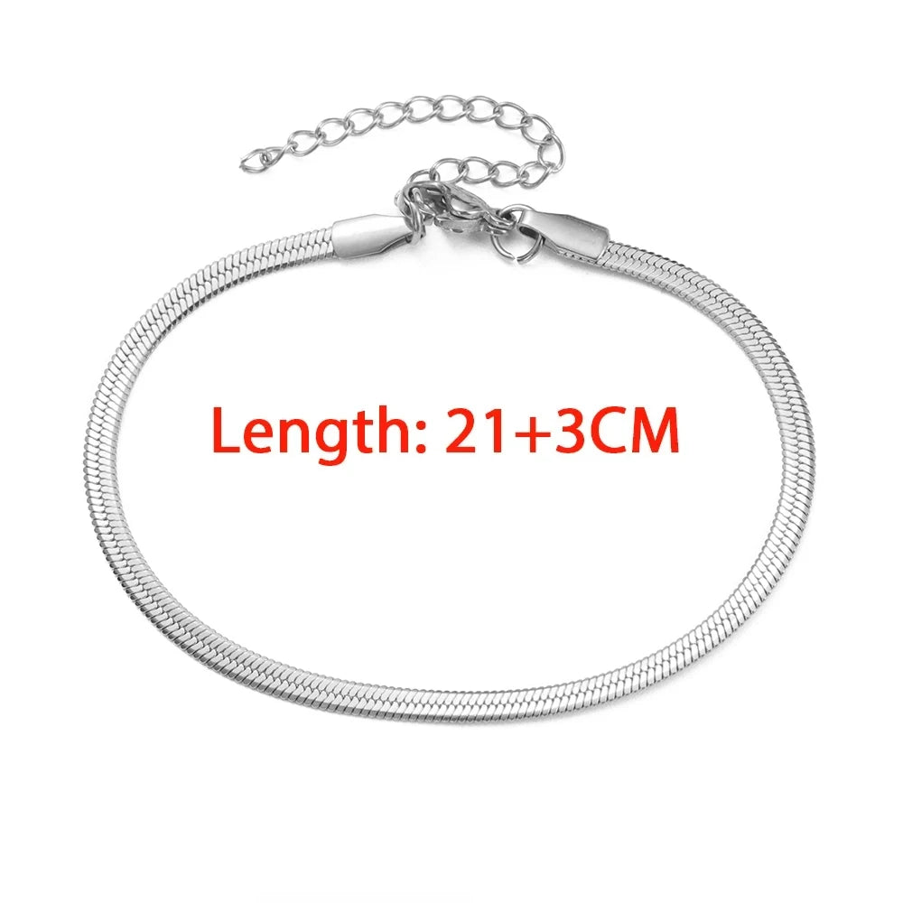 Teamer 3MM Adjustable Snake Chain Anklet, Stainless Steel
