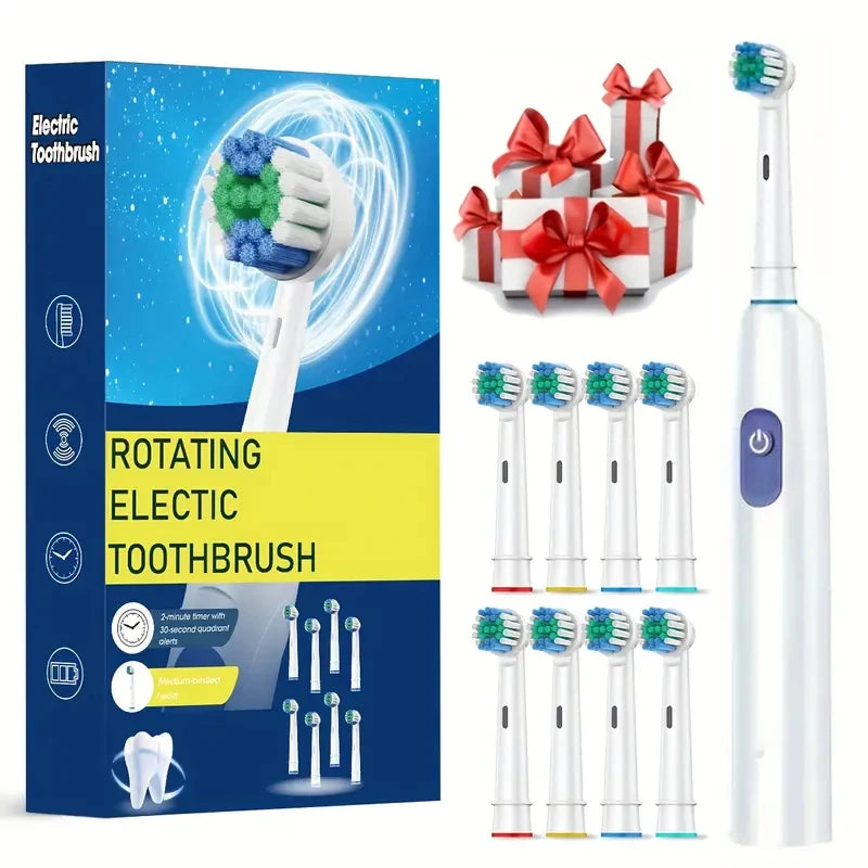 Rechargeable Rotary Electric Toothbrush – Adult with 8 Brush Heads