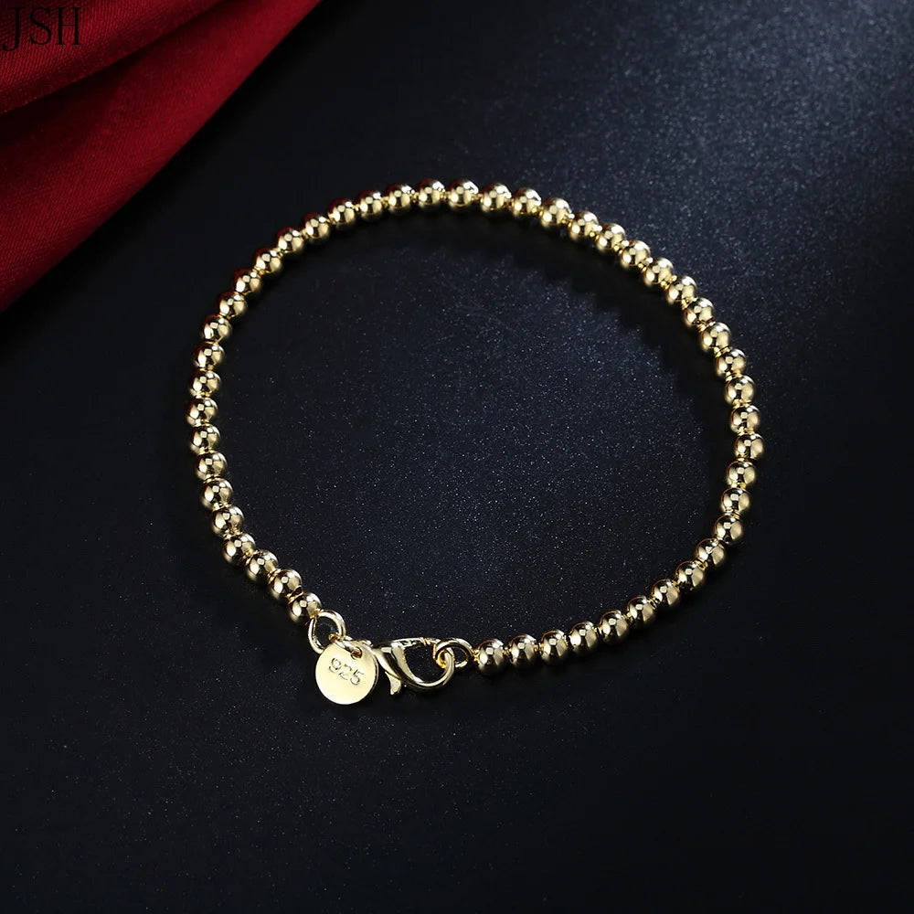 “925 Silver 4mm Gold Bead Chain Bracelet”