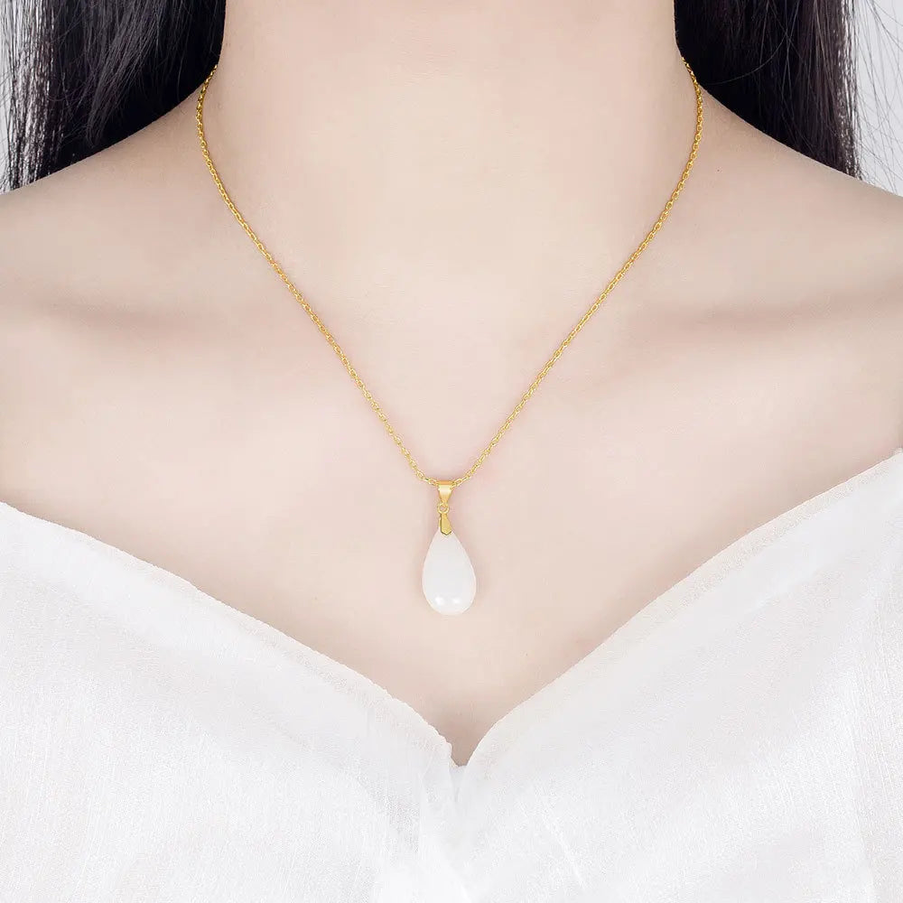 925 Silver White Jade Pendant Jewelry Set