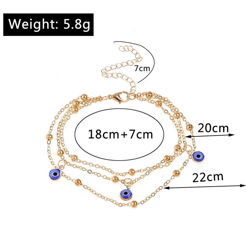Gold Silver Evil Eye Layered Anklet for Women