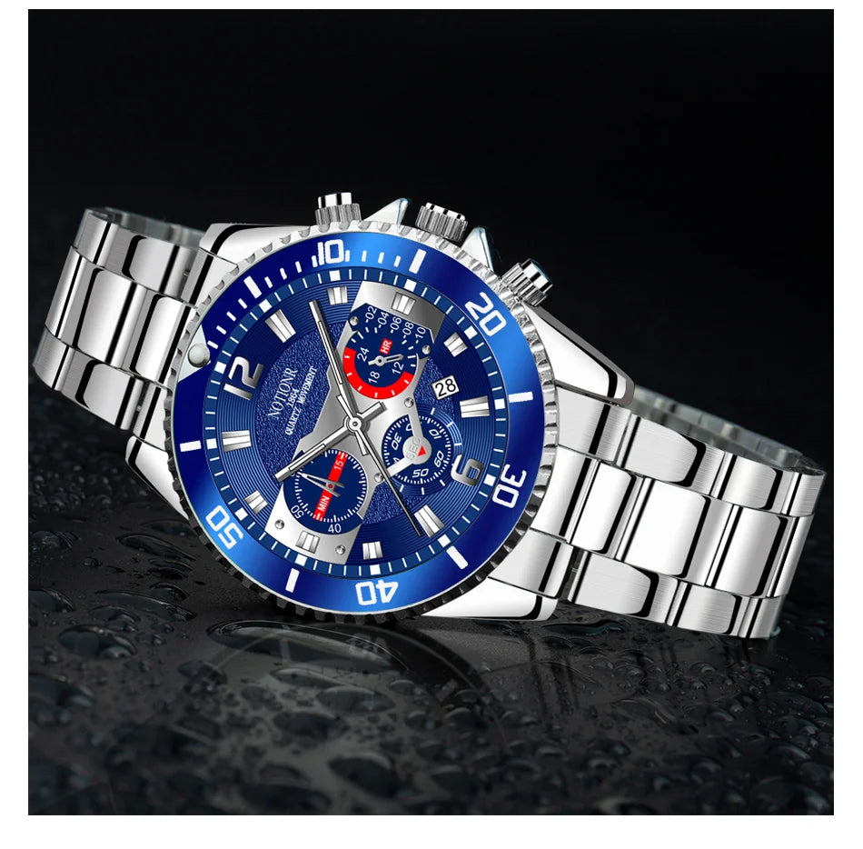 Men's Luxury Quartz Watch, Stainless Steel, Luminous