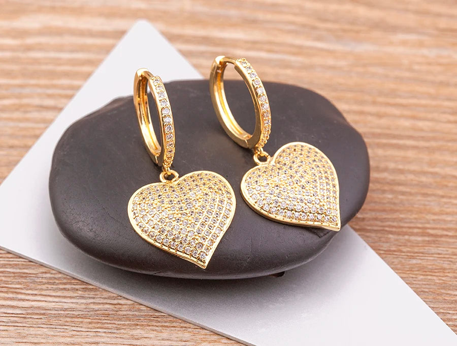 "Gold Heart Drop Earrings – Cubic Zirconia Jewelry Gift