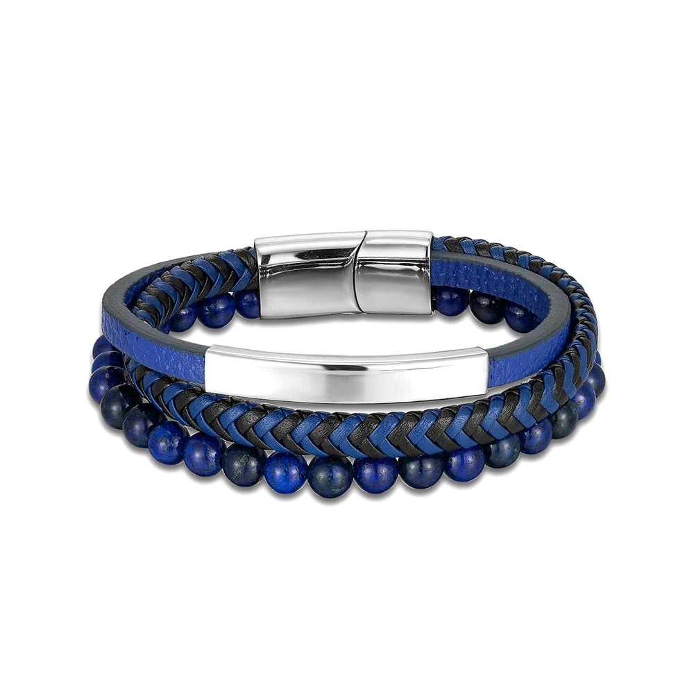 1️⃣ “Punk Blue Leather Bracelet for Men