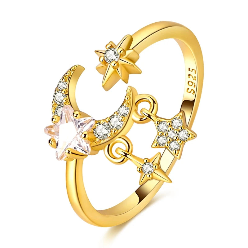925 Silver Infinite Love Star Moon Ring – Zircon Gift"