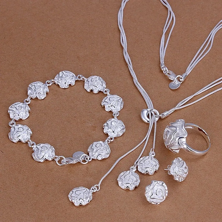 “925 Silver Rose Flower Jewelry Set”