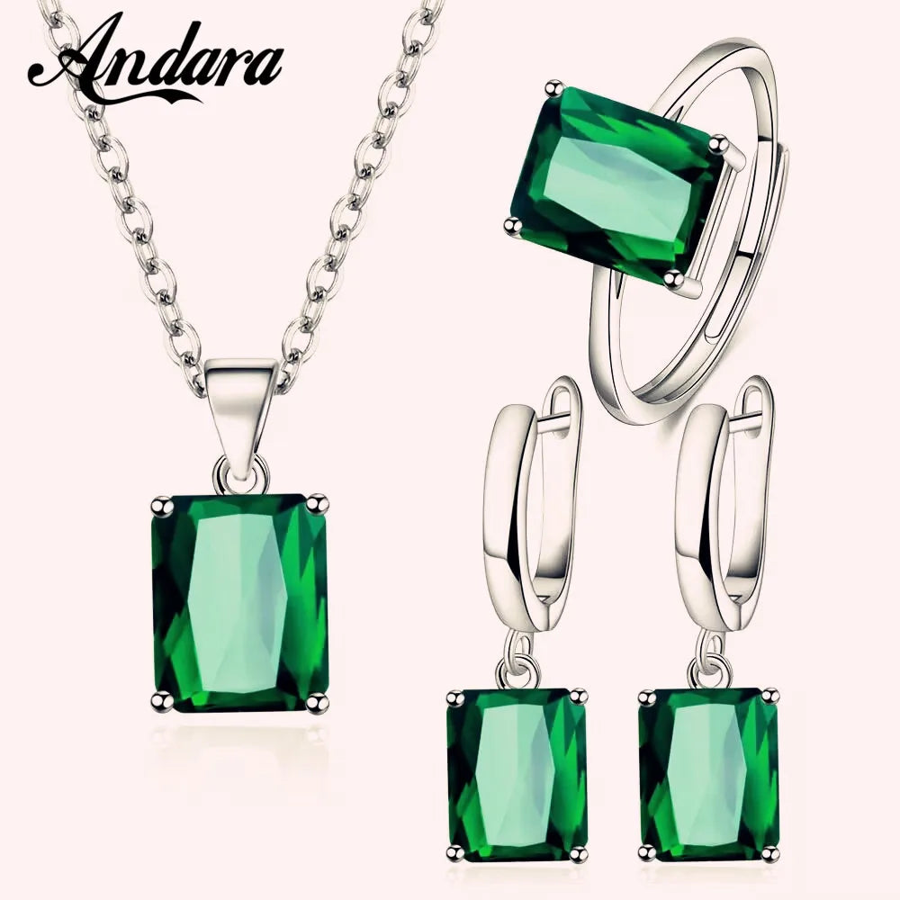 925 Silver Colorful Heart Jewelry Set – Zircon Gift"