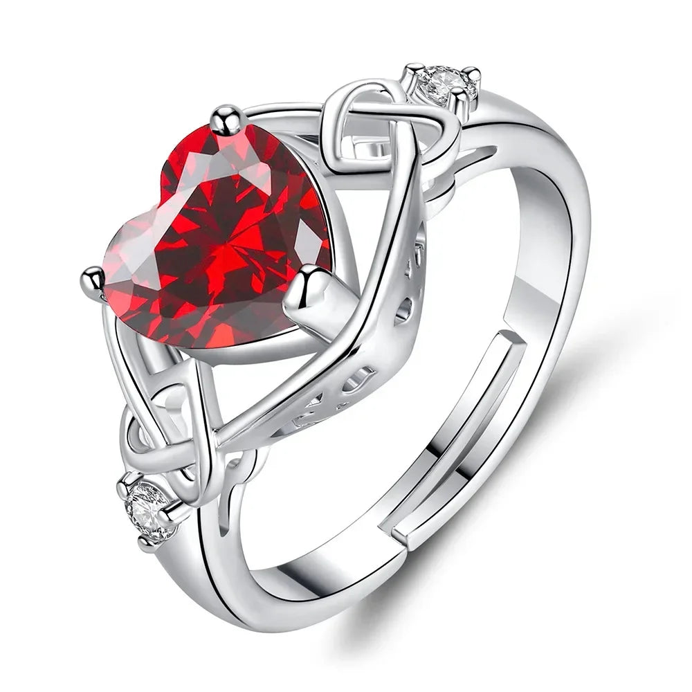 925 Silver Red Heart Zircon Jewelry Se