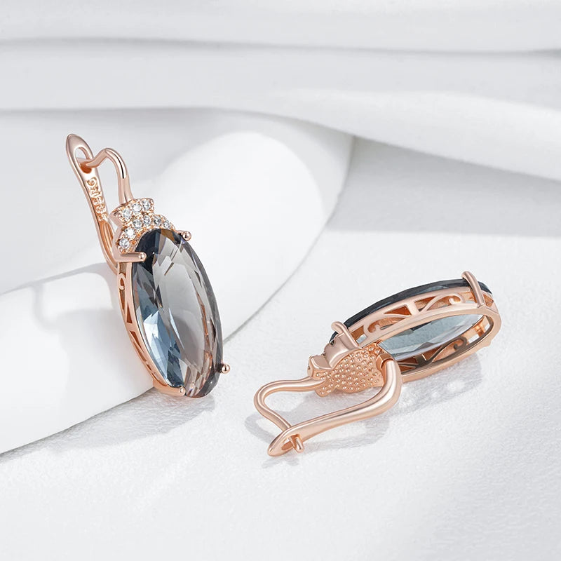 585 Rose Gold Grey Oval Zircon Earrings