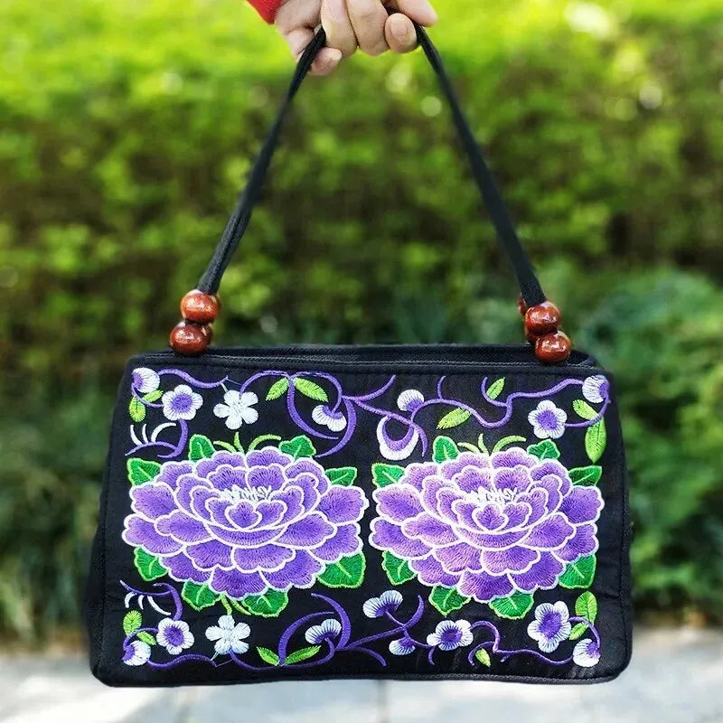 Floral Embroidered Canvas Handbag