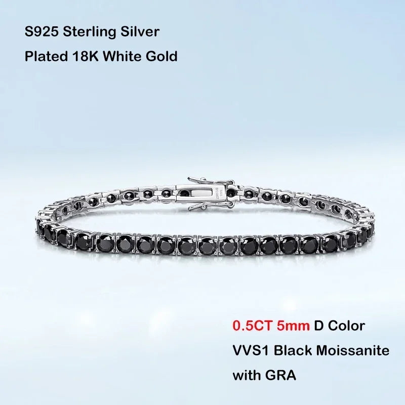“Black Moissanite Tennis Bracelet, 925 Silver”
