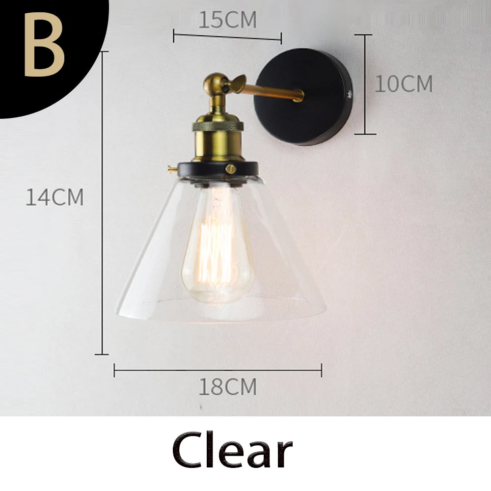 Retro Glass Wall Lamp with Vintage Metal Frame