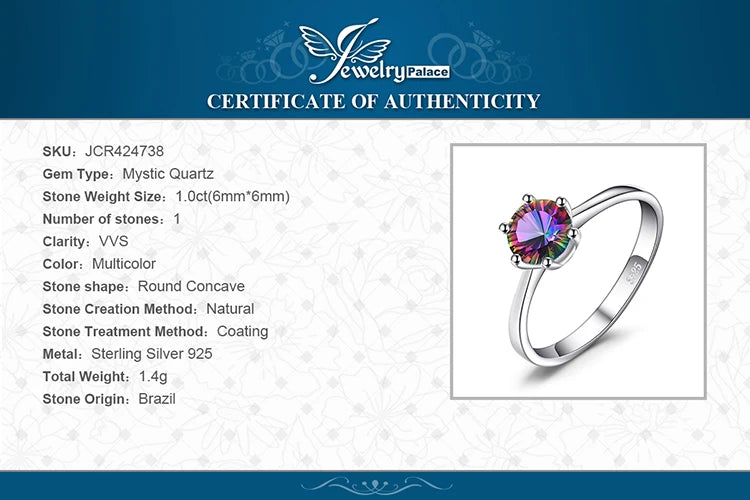 JewelryPalace 925 Silver Rainbow Mystic Quartz Ring