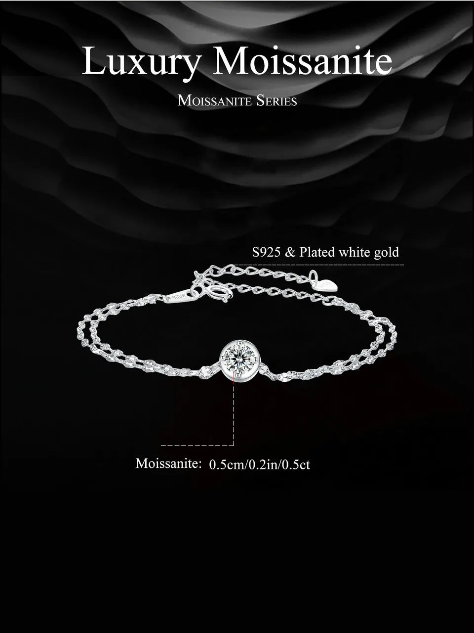 “Double-Layer Moissanite Sterling Silver Bracelet for Women”