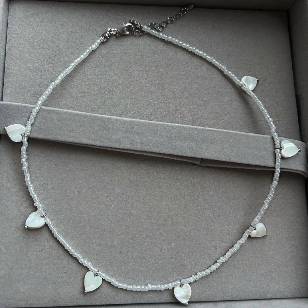 Handmade White Heart Pendant Choker Necklace