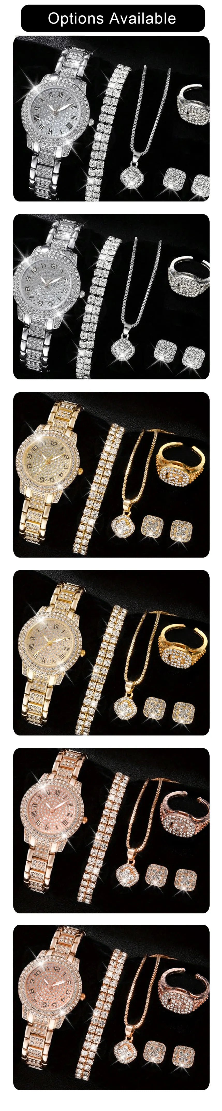 6PCS Women's Crystal Watch Set