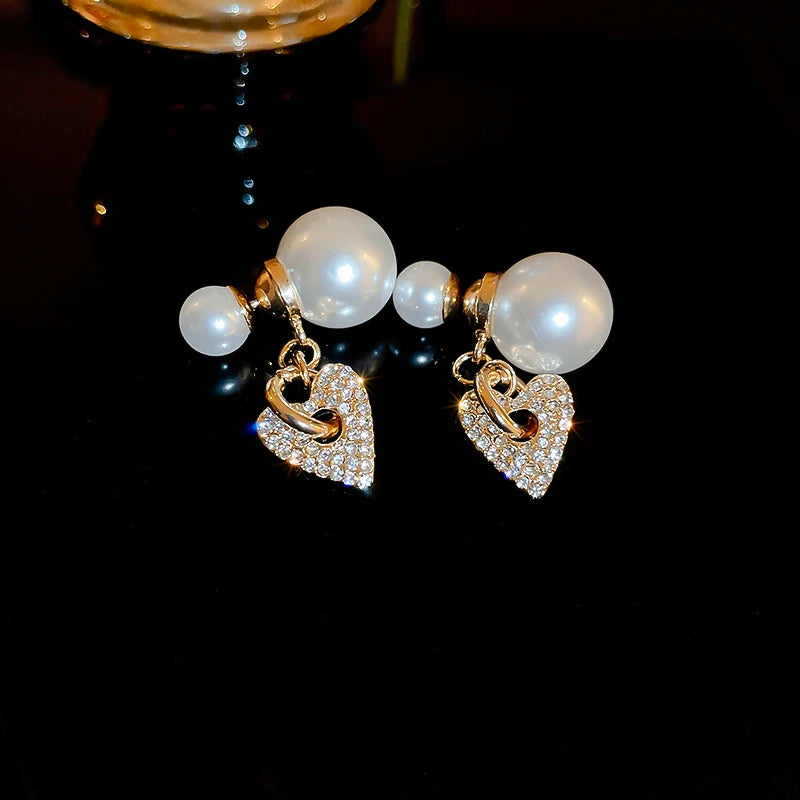 “Long Pearl Rhinestone Drop Earrings”