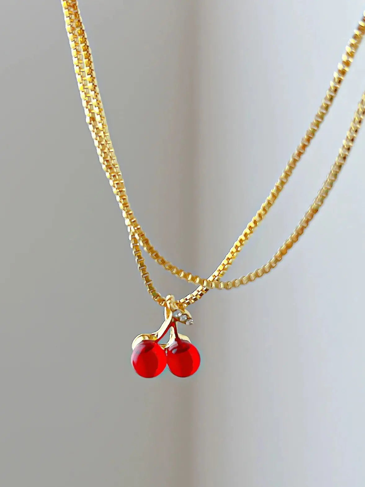 2024 Wine Red Cherry Gold Pendant Necklace