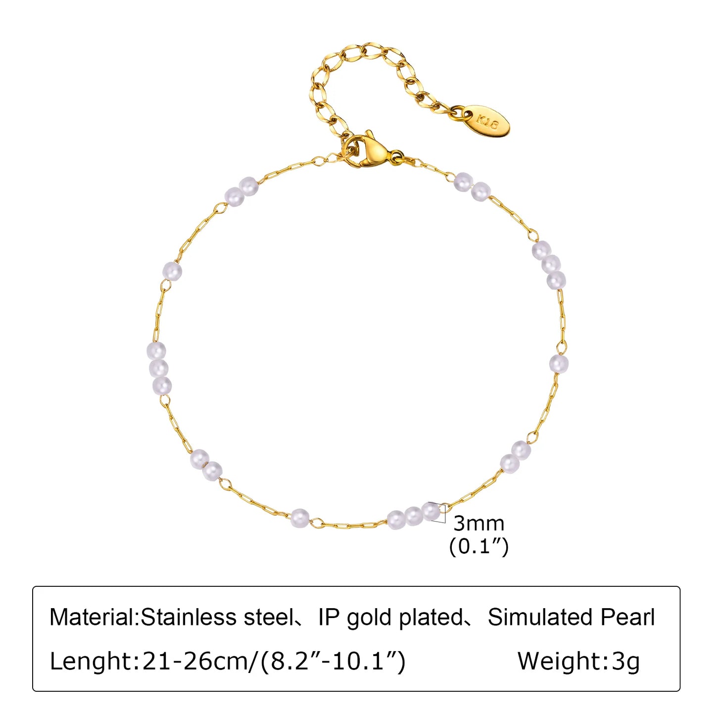 Stainless Steel Evil Eye Anklet, Blue Beads