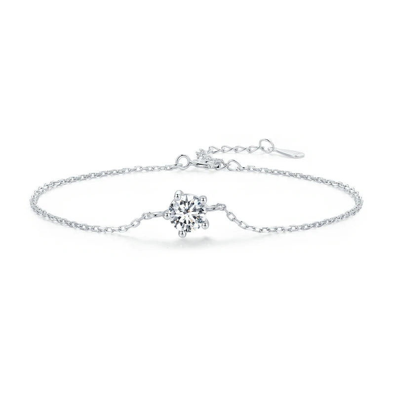 “1CT Moissanite Sterling Silver Charm Bracelet for Women”