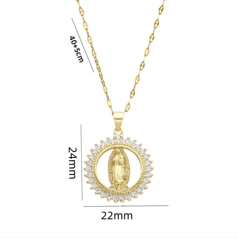 Copper Virgin Mary Zircon Pendant Necklace