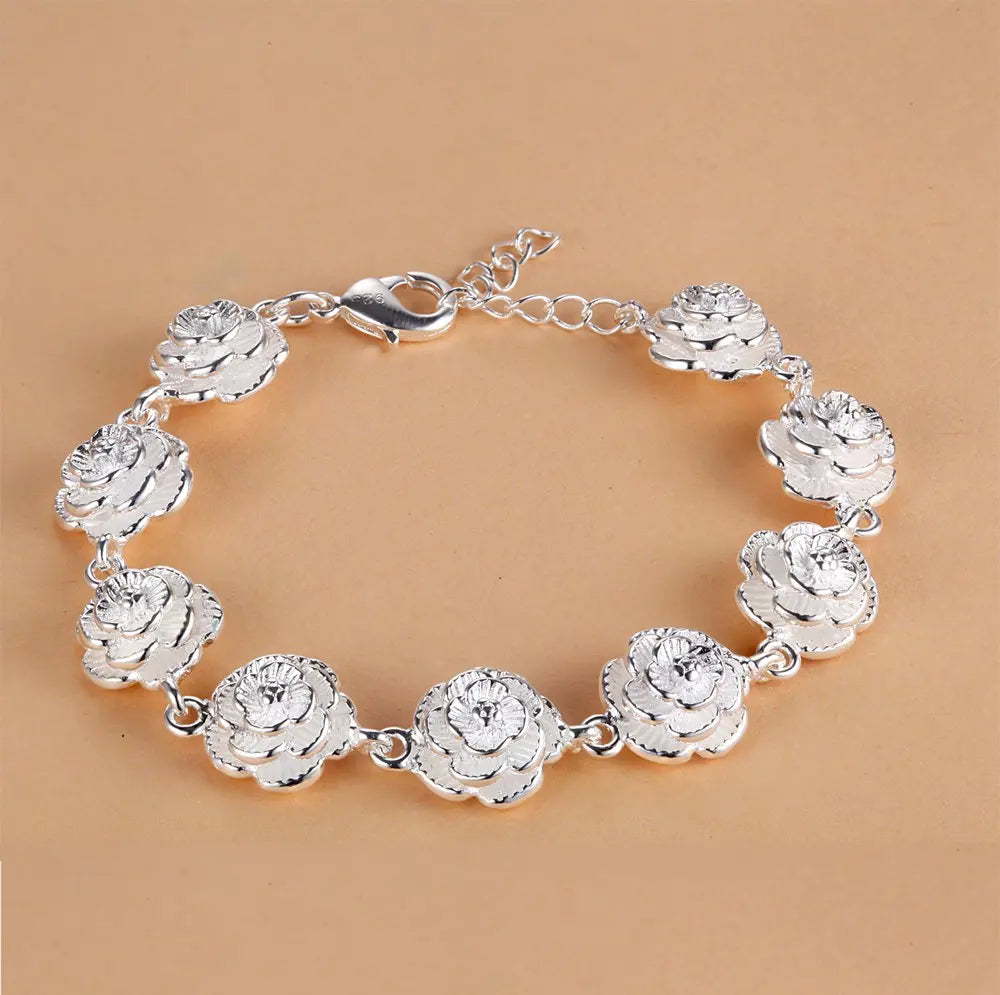 “925 Silver Flower Charm Bracelet for Women & Men”