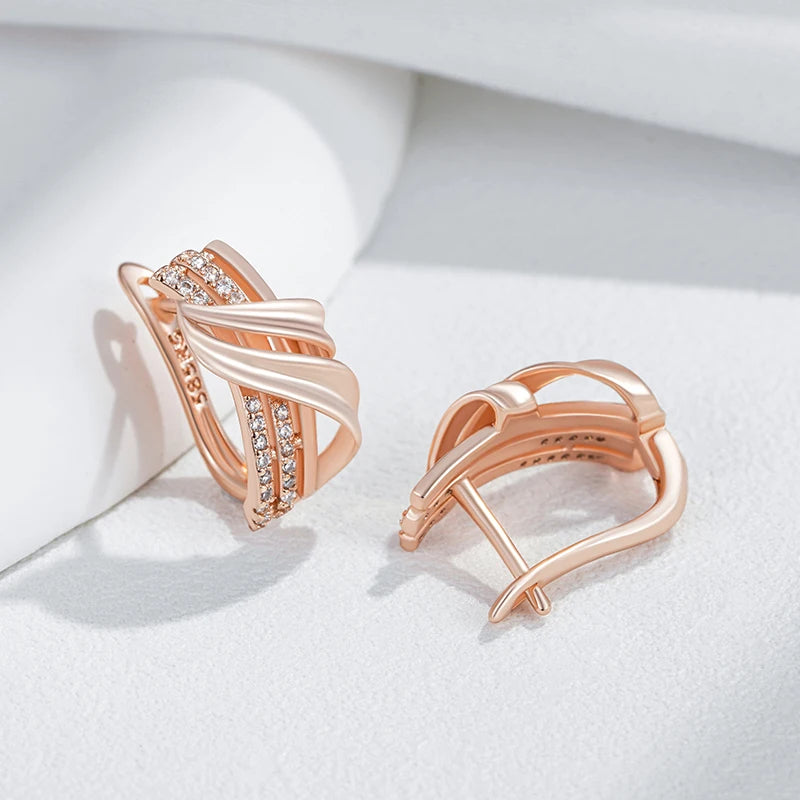Rose Gold Geometric Zircon Drop Earrings”