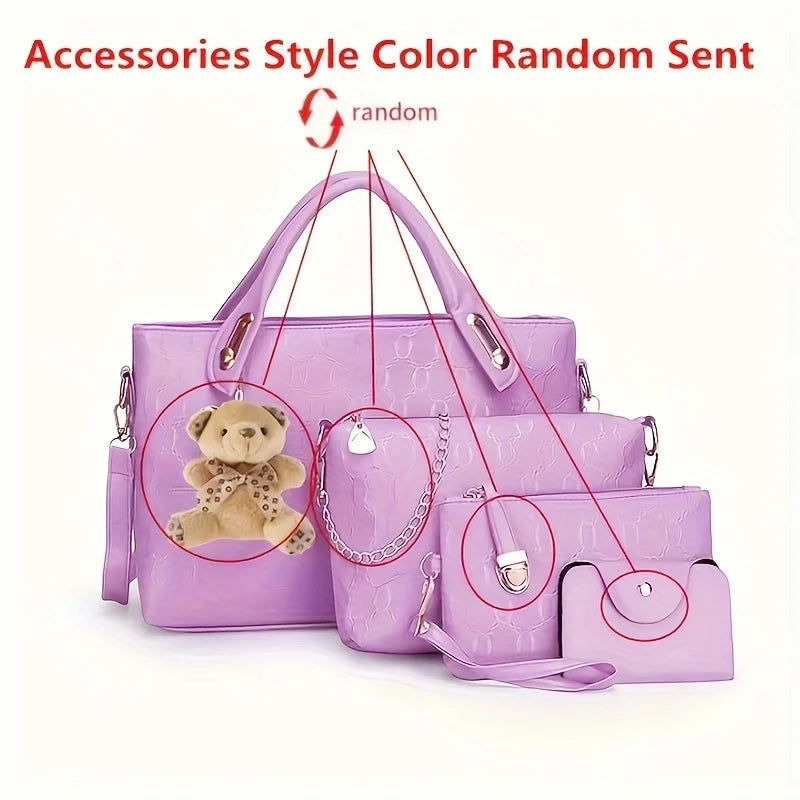 4pcs Geometric Pattern Tote & Crossbody Set