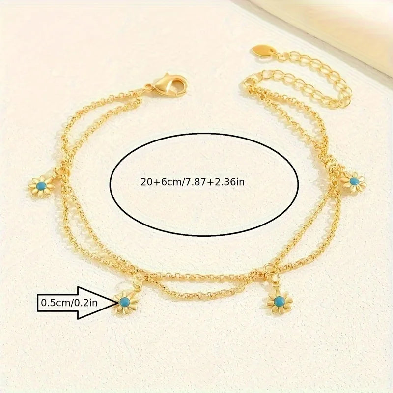 Boho Double Layer Flower Pendant Anklet