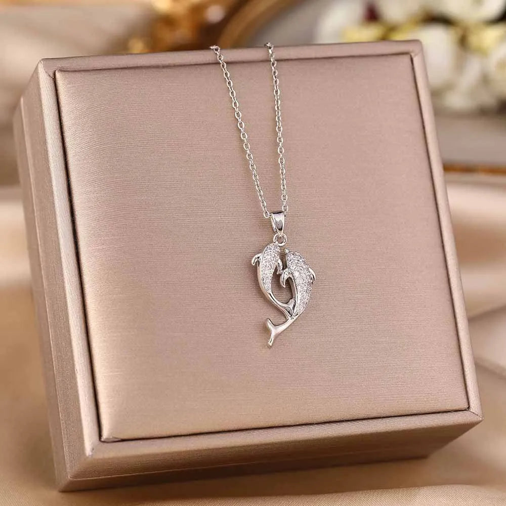 Titanium Steel Dolphin Pendant Necklace