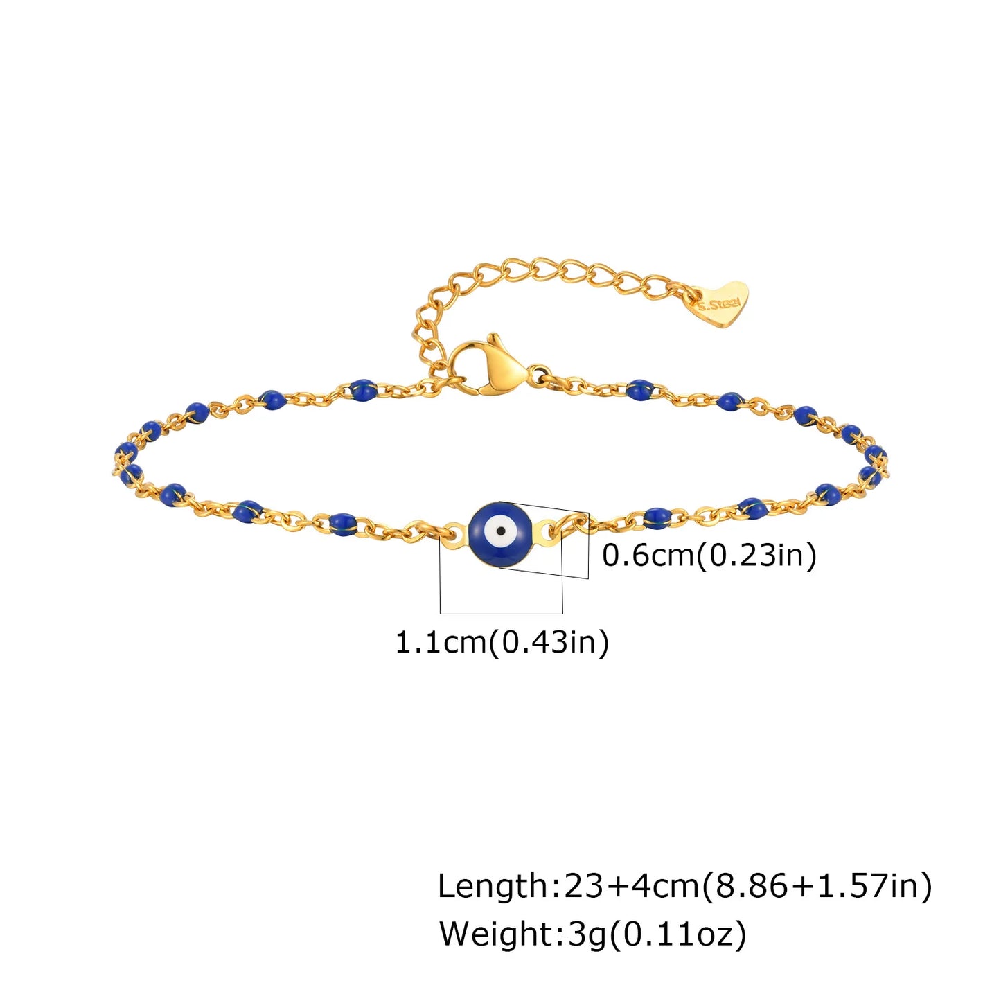 Vnox Vintage Evil Eye Adjustable Anklet, Metal Beads