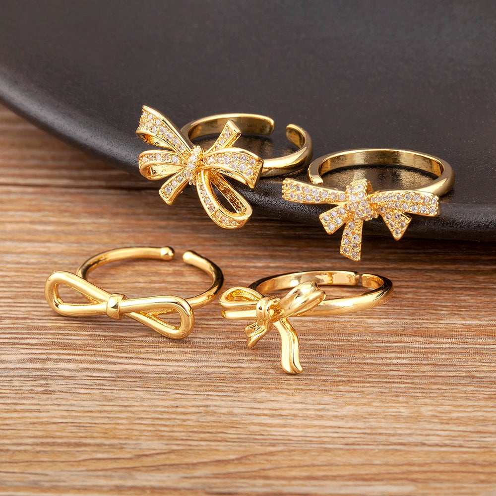 "Retro Bow Zircon Ring – Adjustable Women’s Jewelry Gift