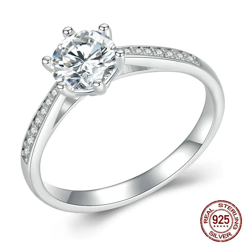 Bamoer Sterling Silver Moissanite Ring with Diamond Accents”