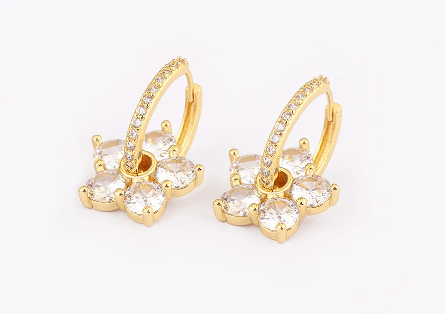 Nidin Korea Popular Flower Shape Inlaid Shiny Crystal Zircon Drop Earrings For Women Girl Sweet Style Ear Jewelry Birthday Gifts