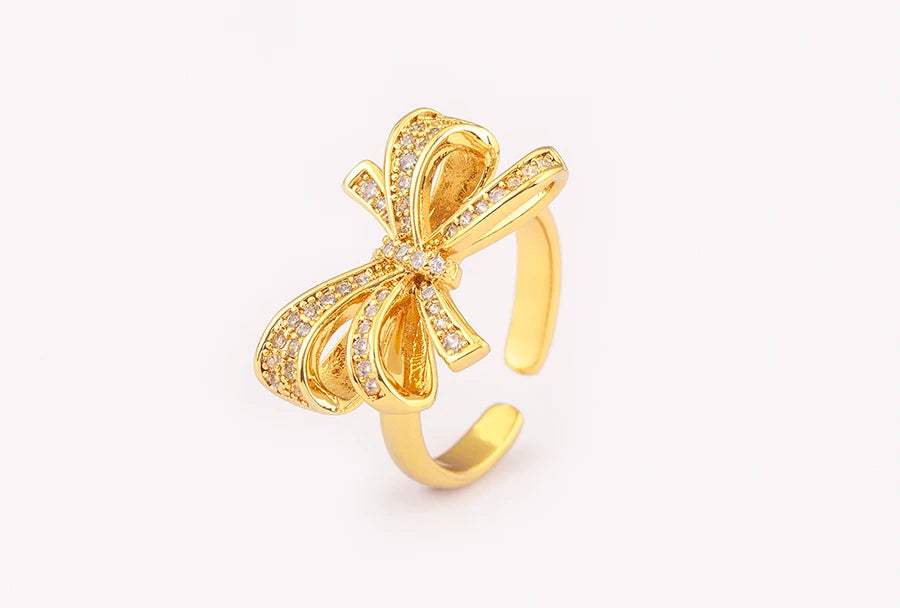 "Retro Bow Zircon Ring – Adjustable Women’s Jewelry Gift