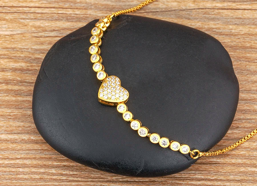 "Cubic Zirconia Love Bracelet – Adjustable Women’s Jewelry Gift"