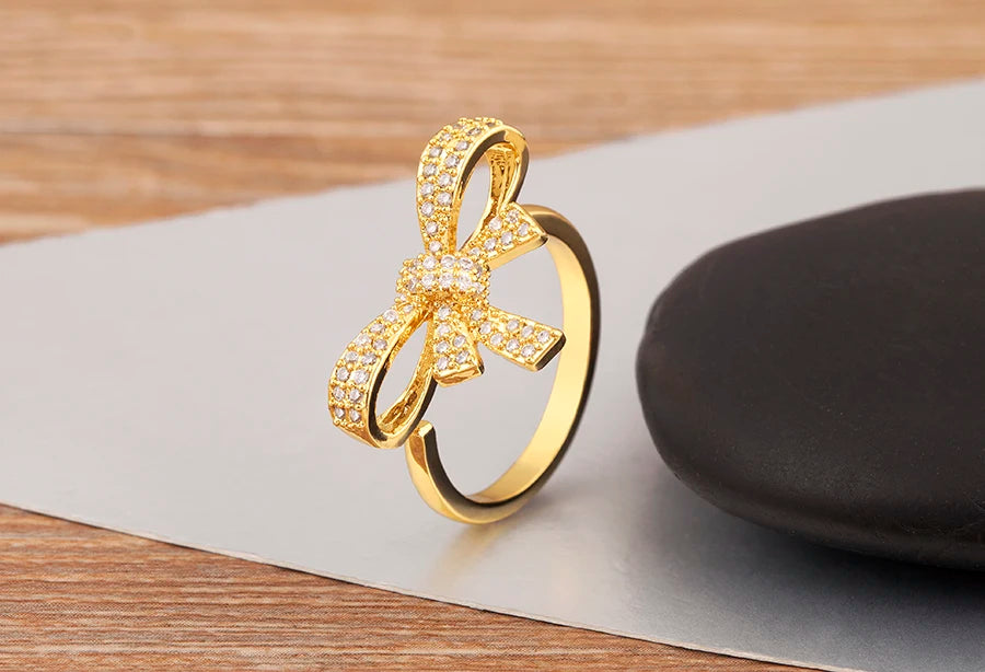 "Retro Bow Zircon Ring – Adjustable Women’s Jewelry Gift