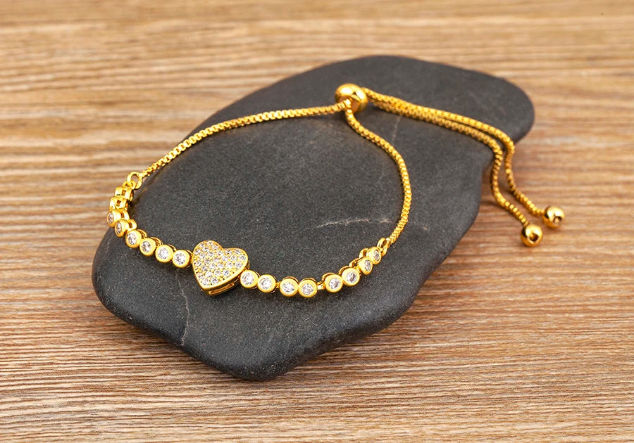 "Cubic Zirconia Love Bracelet – Adjustable Women’s Jewelry Gift"