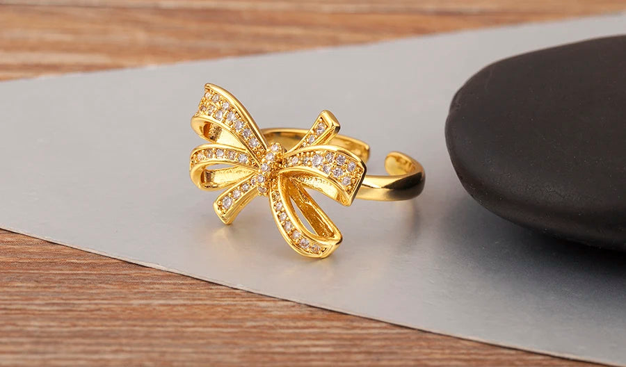 "Retro Bow Zircon Ring – Adjustable Women’s Jewelry Gift
