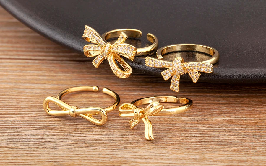 "Retro Bow Zircon Ring – Adjustable Women’s Jewelry Gift