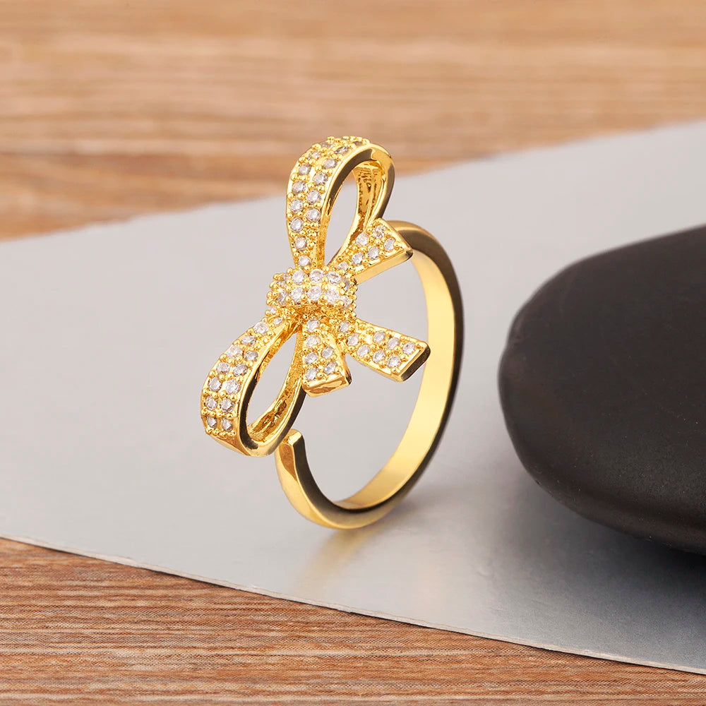 "Retro Bow Zircon Ring – Adjustable Women’s Jewelry Gift