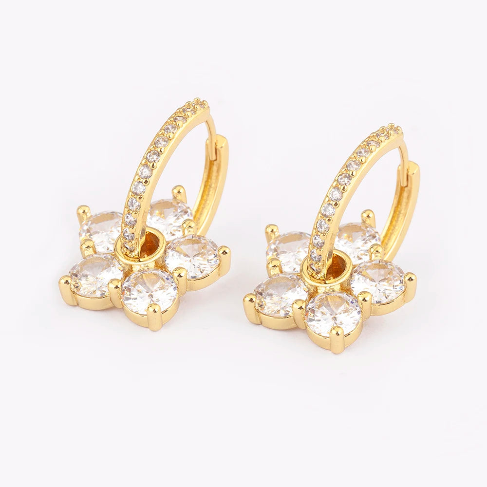 Nidin Korea Popular Flower Shape Inlaid Shiny Crystal Zircon Drop Earrings For Women Girl Sweet Style Ear Jewelry Birthday Gifts