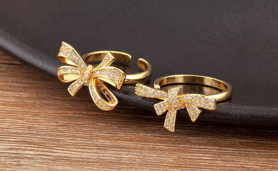 "Retro Bow Zircon Ring – Adjustable Women’s Jewelry Gift