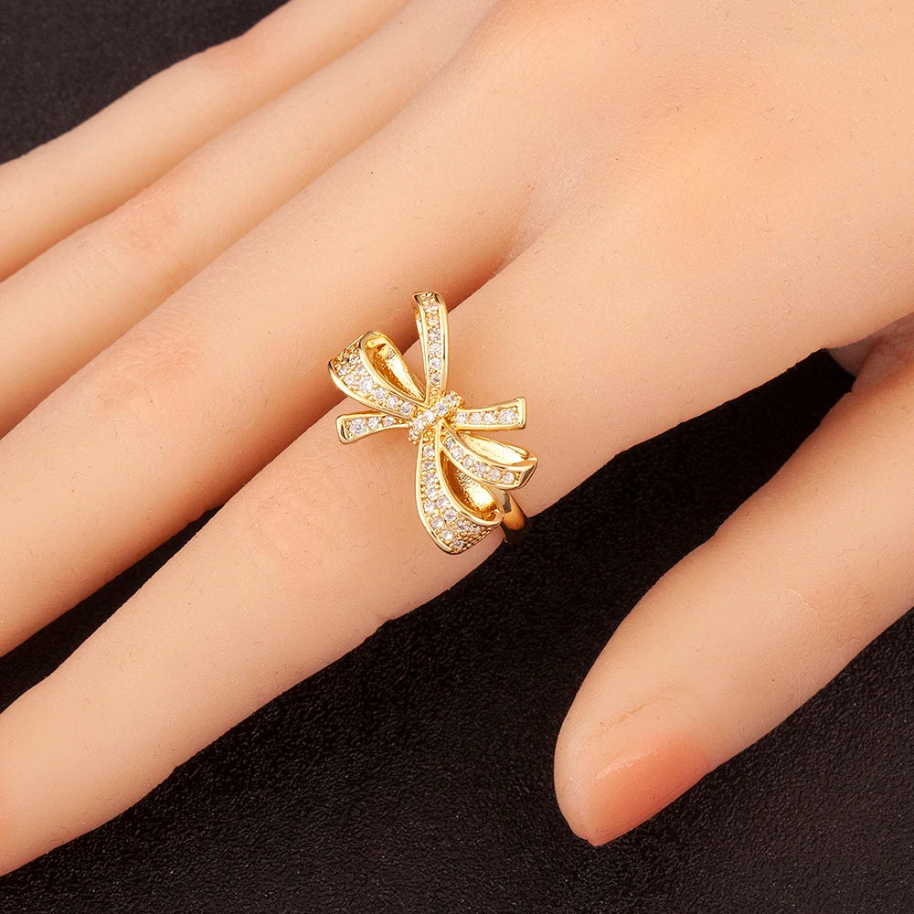 "Retro Bow Zircon Ring – Adjustable Women’s Jewelry Gift