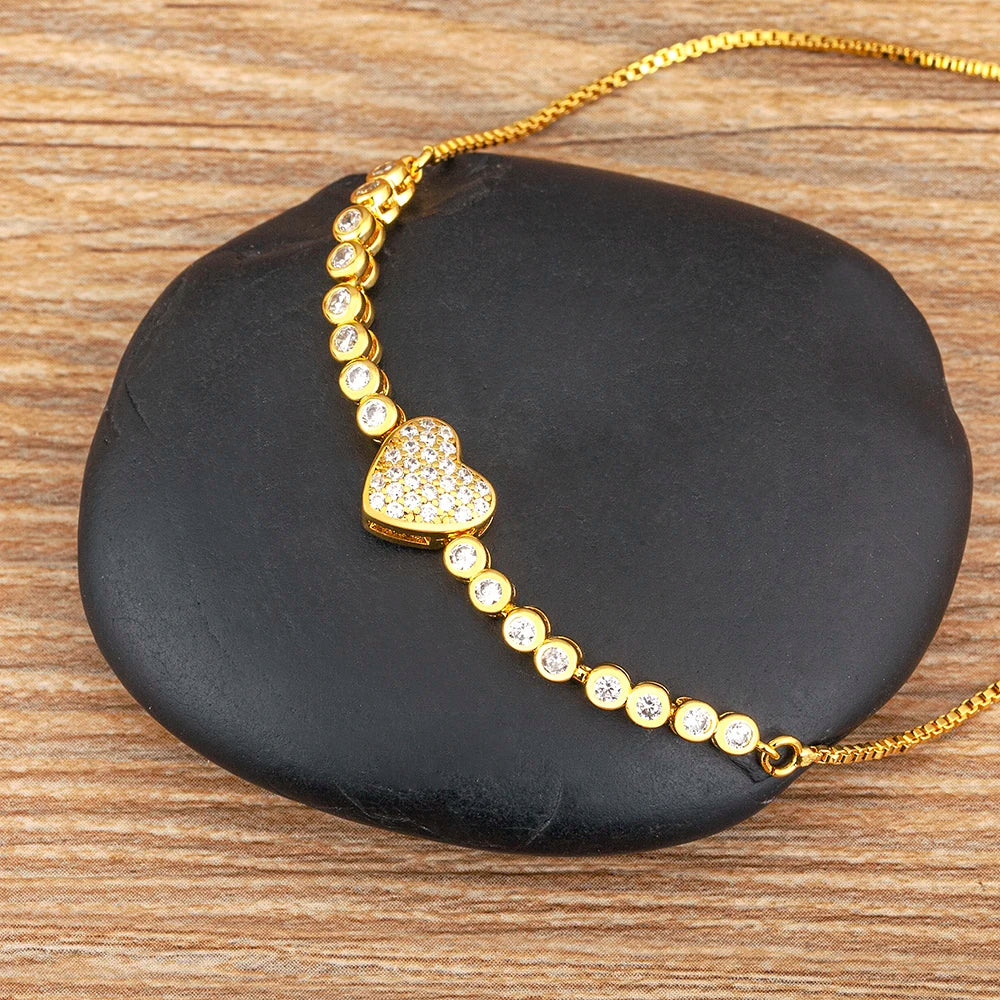 "Cubic Zirconia Love Bracelet – Adjustable Women’s Jewelry Gift"